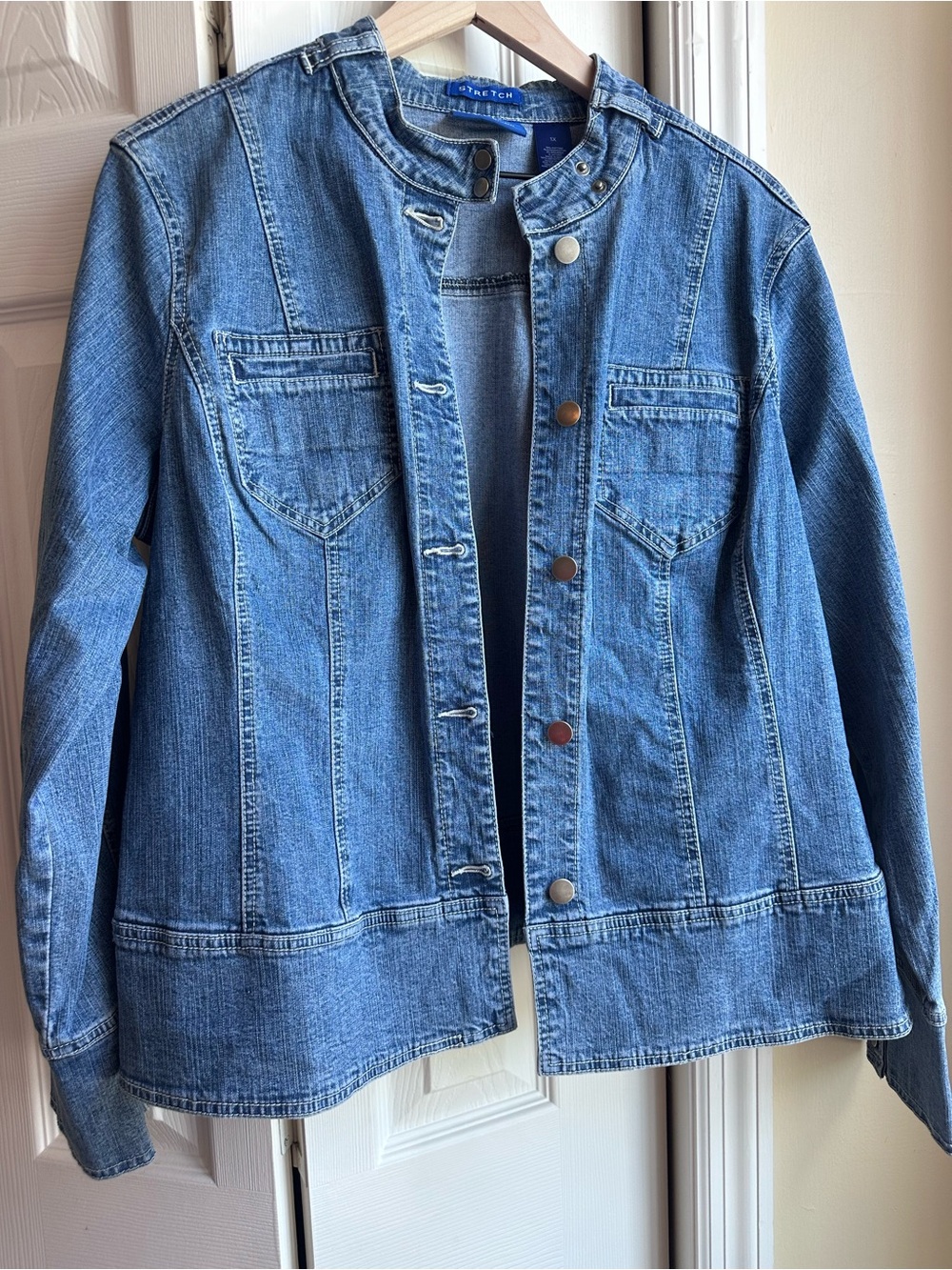 Denim Jacket with snap Moto Collar- JH Collectibles, Blue Denim, Button-Front